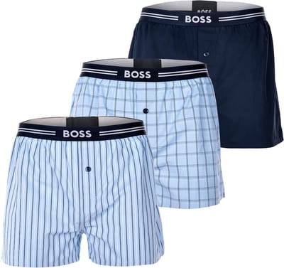 Hugo Boss heren BOSS 3P wijde boxershorts mix print blauw