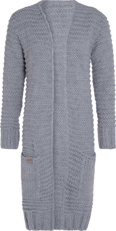 Knit Factory Alex Lang Gebreid Dames Vest - Grof gebreid lichtgrijs damesvest - Cardigan voor de herfst en winter - Lang vest tot over de knie - Licht Grijs - 36/38