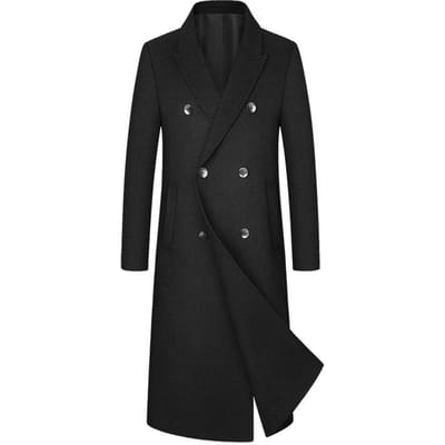 100% Wollen Jas Herfst en Winter Dubbelzijdig Wollen Jas Dubbelrijig Lang Over-de-knie Wollen Trenchcoat Herenjas 190 black