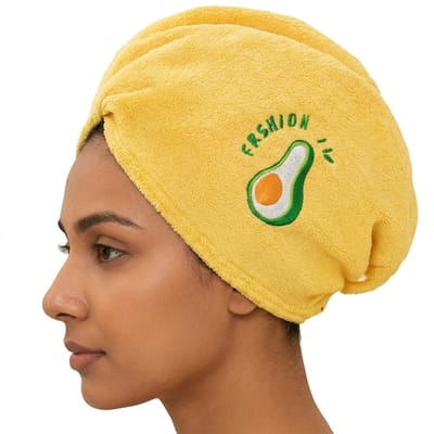Gele microvezel haarhanddoek met geborduurde avocado – sneldrogende haarhanddoek met knoopsluiting – zacht bad accessoire voor dames en kinderen