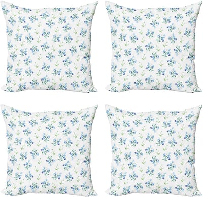 New Bed Bloemen Bloemen Vergeet-me-nietjes Kunst Decoratieve Sierkussenhoes Set van 4 voor Bank Slaapkamer Woonkamer, 41cm x 41cm Gedrukte Kussenhoes