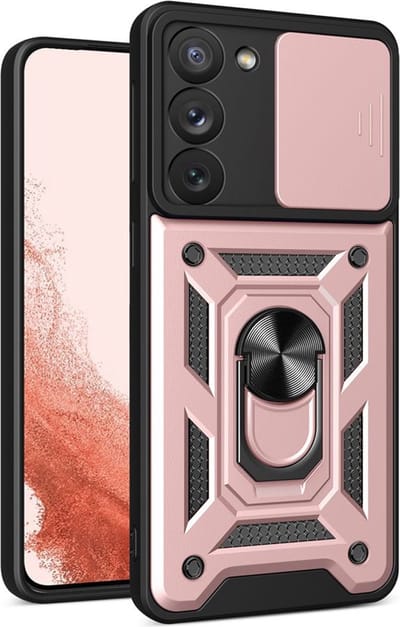 MobyDefend Hoesje - Geschikt voor Samsung Galaxy S23 Plus (S23+) - Pantsercase Met Draaibare Ring - Rosé