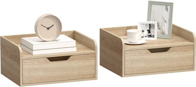 HOMCOM Nachtkastje - Spaanplaat - 40 x 30 x 19,5 cm - Natuurlijk hout