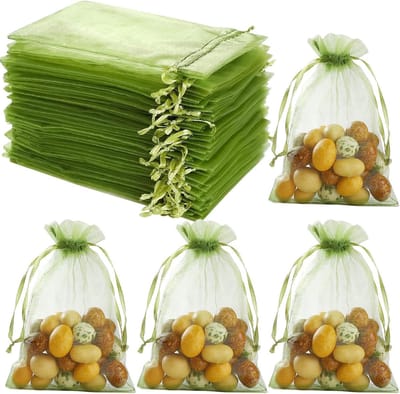 Fruitbeschermingszakjes met trekkoord (set van 50) – Fruit- en groentezakjes – Effen organzazakjes – Beschermende gaaszakjes voor de tuin – Zakjes met trekkoord – Fruitzakjes – Snoepzakjes – 15 x 20 cm