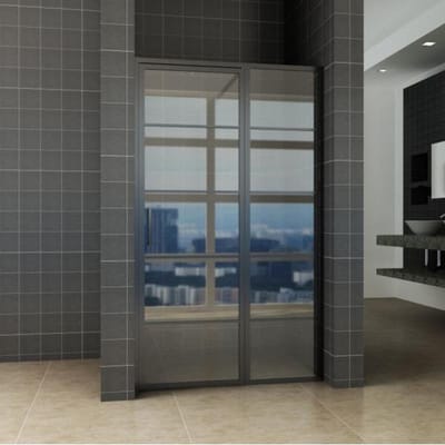 Wiesbaden Horizon nisdeur met vast deel en raster 1000 x 2000 x 8mm nano helder glas/mat zwart