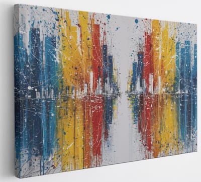 Saammp Canvas Schilderij - Kleurrijke stad - Abstract - 30x20 - Foto op canvas - Wanddecoratie - Muurdecoratie Woonkamer - Slaapkamer decoratie - Canvas Print
