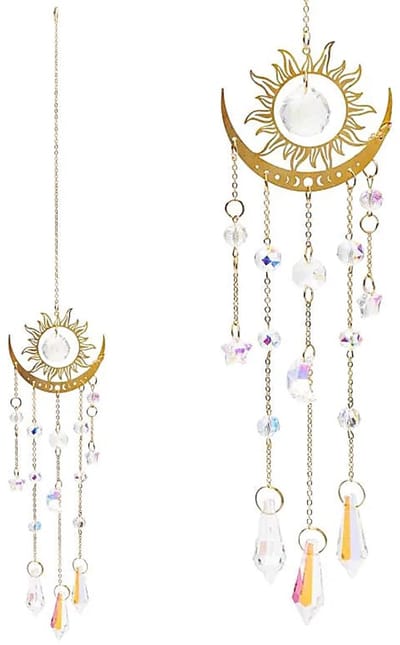 Suncatcher zon en halve maan met kristalglas 8 cm x 44 cm