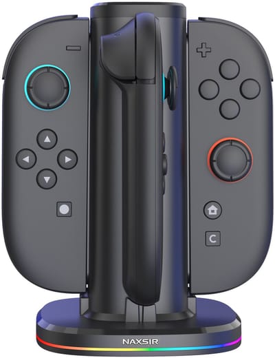 NAXSIR Oplaadstation voor Switch 2 Joy-Cons, Multilader voor 4 Joy-Con controllers met RGB-verlichting en LED laadstatusindicatie