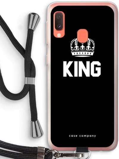 Case Company® - Hoesje met koord geschikt voor Samsung Galaxy A20e hoesje met Koord - King zwart - Telefoonhoesje met Zwart Koord - Bescherming aan alle Kanten en Over de Schermrand