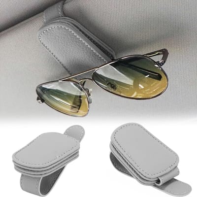 Allecto - Zonnebrilhouder - Grijze Leren Zonnebril Clip - Universele Bevestiging - Auto - Zonnebril Organizer - Ruimtebesparend - Geschikt voor Aut...