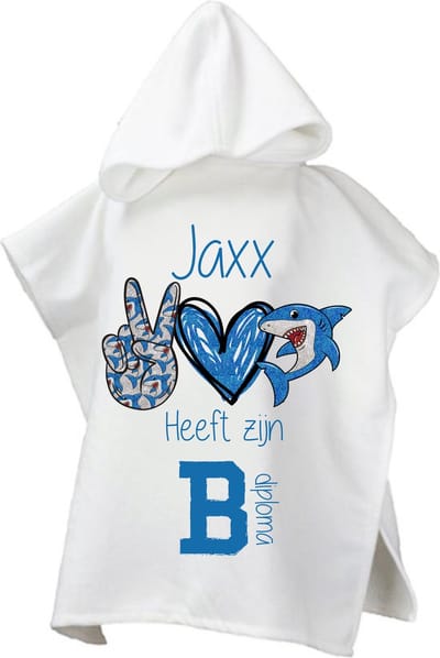 Strandponcho met naam kind-heeft zijn b diploma-jongens-cadeau afzwemmen-poncho handdoek voor kinderen met capuchon-zwemponcho-badcape