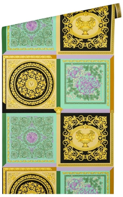 "MEDUSA HOOFD" SATIJN GLANZEND BAROK BEHANG | Design - munt lila zwart goud groen - A.S. Création Versace 5