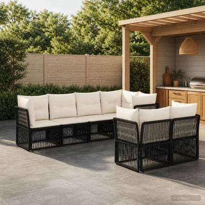 vidaXL - Tuinbank - Set - 7 - st - 7-Aantal - zitplaatsen - Zwart - poly - rattan