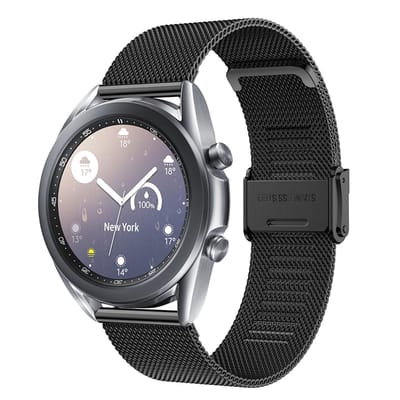 Premium Milanese Mesh Horlogeband - 22mm - Roestvrijstalen RVS Band Met Interlock Veiligheidssluiting - Universeel Verstelbaar Polsbandje (167-252mm) - Geschikt Voor Smartwatch & Traditioneel Horloge - Zwart - Incl. Snelsluiting En Gereedschap