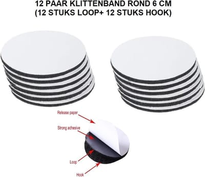 12 STUKS Klittenband rond - Zwart Ø 6 cm Klittenbandsluiting - DUBBELZIJDIG Zelfklevend - Klittenband Rondjes