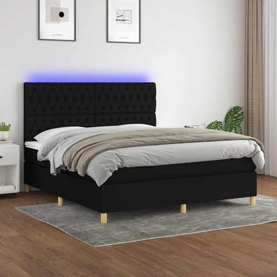 vidaXL - Boxspring - met - matras - en - LED - stof - zwart - 160x200 - cm