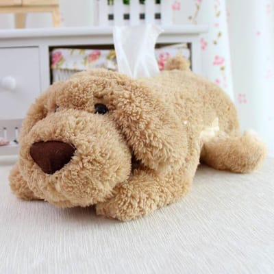 Cartoon Puppy Pluche Tissuebox Kawaii Hondenpop Tissuehouder voor Leuke Kamerdecoratie Creatieve Dieren Auto Houder Nieuw beige