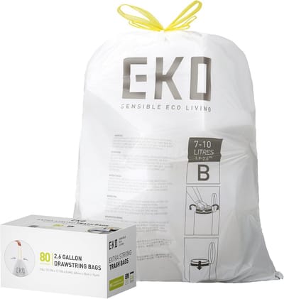 Vuilniszakken met Trekband - Afvalzakken Rol - Afval Opruimen - Extra Sterke Laag - 80 Stuks 7-10L - Wit