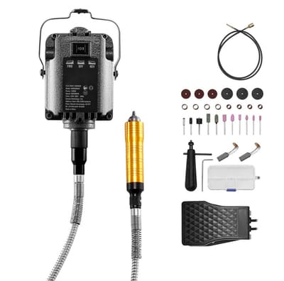 Flexibele As Schuurmachine - Roterend Gereedschap Hangmotor - Vermogen 1000 W - Toerental 30.000 rpm - Voetpedaal - Inclusief 31 Accessoires - Voor Graveren, Polijsten, Boren