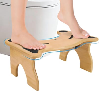Toilet Kruk - Hurkstoel Voetbank - Comfortabele Stoelgang - Opvouwbaar Antislip - 18 cm Hoog - Houtkleur