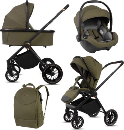 BabyLux® Kinderwagen 3in1 Set CASTOR, Opvouwbare Lichtgewicht Kinderwagenset Incl. Reiswieg, Buggy, I-Size Baby-Autostoeltje, Luiertas En Meer Accessoires, 4 Ligstanden, 0-22kg, Uv-Bescherming 50+