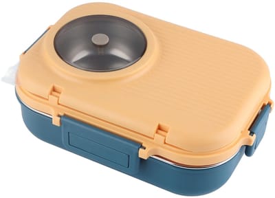 ZEYNOMAX- Lunchbox Roestvrij staal - Dubbellaags 3 Compartimenten - Lekkagebestendig - Inclusief Lepel/Soepkom - Voedselopslag - Veilig, niet-giftig - Maaltijdcontainer