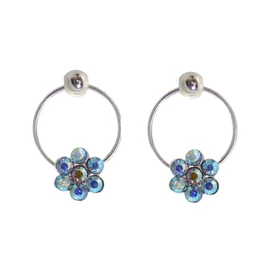 Behave - Oorbellen - Rondje met Bloem - 925 Sterling Zilver - Blauw
