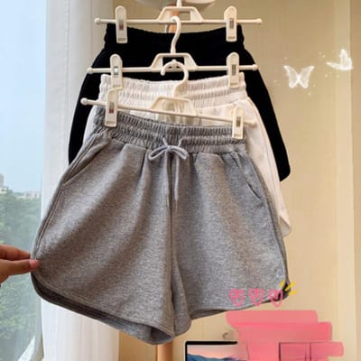 Katoenen Koreaanse Sportshorts voor Dames in Grote Maten Zomer Nieuwe Veelzijdige Stijl Hoge Taille Losse College Stijl Casual Broeken 5XL grijs