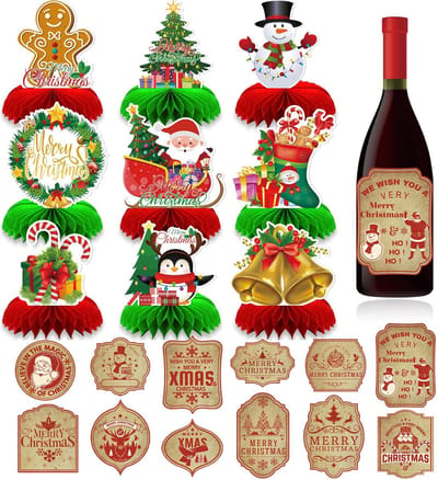 JHUBERS- Tafeldecoraties 9 Stuks - 3D Decoraties - Kerst Honingraat Centerpieces - Feestbenodigdheden Binnen/Buiten - Herbruikbaar Karton - Uniek Ontwerp - Feestdecoraties
