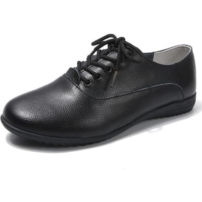 Damesschoenen Lente Nieuwe Koreaanse Stijl Platte Witte Schoenen Vetersluiting Ronde Neus Casual Antislip Grote Maat Dames Enkelschoenen 41 black
