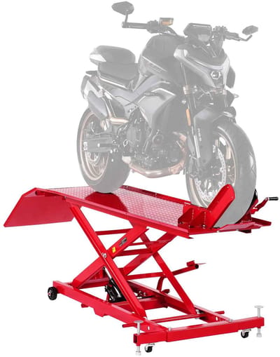 CORE Motorlift - Hydraulische & Pneumatische Motorheftafel - Zware Motorfietskrik tot 454kg/1000lbs - Hefplatform voor Motoren ATV's en Crossmotoren - 101.5x278.5x11.9-78.7cm - Rood