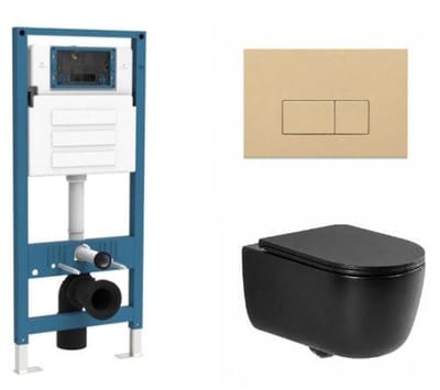 QeramiQ Dely Swirl Toiletset - inbouwreservoir Qeramiq Flush - slim zitting - kuststof beige bedieningsplaat - rechthoekige knoppen - mat zwart