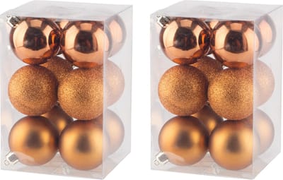Cosy & Trendy Kerstballen - 24x - oranje - 6 cm - kunststof - mat - glans - glitter - onbreekbaar - met ophanglintjes