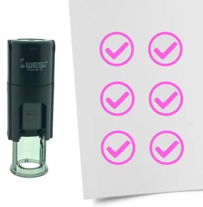 CombiCraft Stempel Checkbox Vinkje / OK 10mm rond - roze inkt
