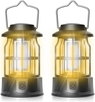 Kampeerlantaarns — LED-kampeerlantaarns — Draagbare kampeerverlichting — 2-pack — Instelbare helderheid — Waterdicht — Ideaal voor kamperen, buitenactiviteiten en wandelen