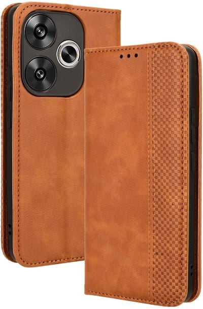 Coverup Hoesje - Geschikt voor Xiaomi Poco F6 Hoesje - Coverup Vintage Style Book Case - Bruin