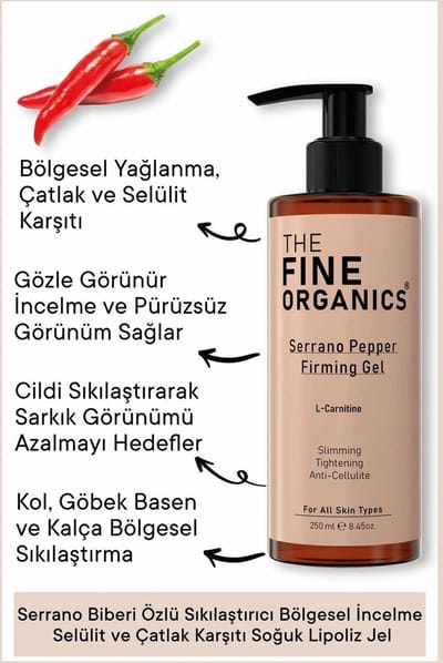 The Fine Organics Serrano Pepper Extract Body Gel – Verstevigende & Verzorgende Gel – Verfrissend Koude Effect – Huidverzorging bij Oneffenheden – 250 ml