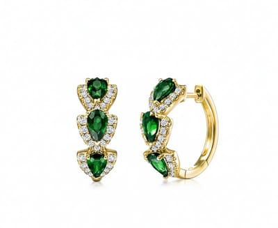 Goudkleurige oorringen met groene druppelvormige zirkonia – elegante sparkle oorbellen voor dames
