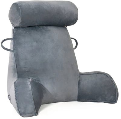 M-Goods – XXL Leeskussen met Armen – Ergonomisch Rugkussen voor Bed & Bank – Hoofd- en Neksteun – Zacht Loungekussen voor Lezen, Gamen & TV Kijken – Grijs