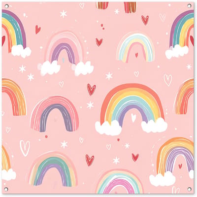 Tuinposter 100x100 cm - Tuindecoratie Regenboog - Patroon - Pastel - Handgetekend - Poster voor in de tuin - Buiten decoratie - Schutting tuinschilderij - Tuindoek muurdecoratie - Wanddecoratie balkondoek
