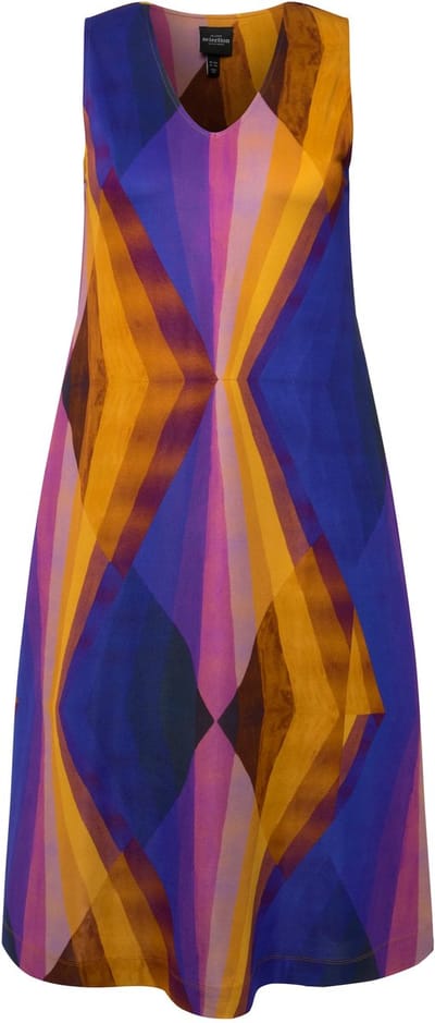 Ulla Popken - Dames - Slinky midi-jurk geometrisch V-halslijn mouwloos - Bes - Maat 46+