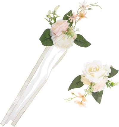 Pols Corsage Boutonniere Set - Bruidsbloemen Polsband - Bruiloft Decoratie - Zijden Kunstbloemen - 16x13CM - Hemelsblauw