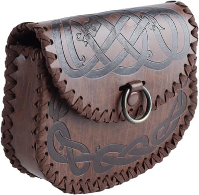 Vintage Middeleeuwse Heuptas van Faux Leer, Ideaal voor LARP en Ren Faire, Ruimte voor Essentiële Spullen