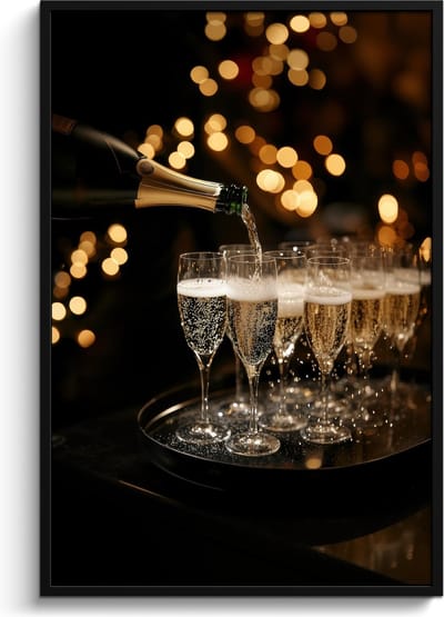 Fotolijst inclusief poster - Posterlijst 80x120 cm - Posters - Lichtjes - Champagne - Dienblad - Glazen - Foto in lijst - Keuken decoratie muur - Wanddecoratie accessoires - Muurdecoratie - Schilderijen