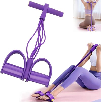 Fitness Weerstandsband - Buiktrainer - Buiktrainer - Sit-up Assistent - Stretchband met handvat en pedaal - Fitness - Geschikt voor Full Body Workout - Paars