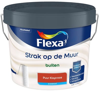 Flexa - Strak Op De Muur Buiten Zijdemat - Puur Klaproos - Mengverf - 2,5 L