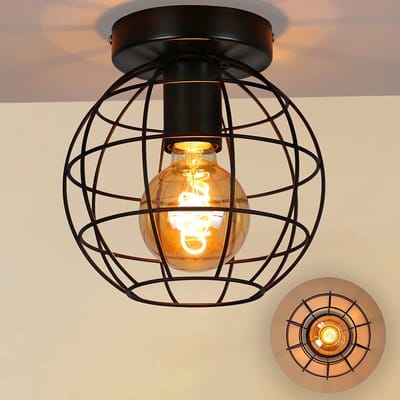 NETTLIFE Plafonnière - 1xE27 - Zwart Plafondlamp - Ø 18.3cm - Industriële Ganglamp - rond - Decoratieve Plafondlampen - Metaal - voor Woonkamer | Keuken | Slaapkamer-excl. lichtbron