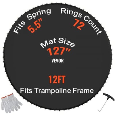 VEVOR Vervangende Trampoline Mat Springmat Past op 365 cm Frame, Universele Springmat Versterkte UV-bestendige Mat met Veergereedschap en Duurzame V-ringen, Past op 14 cm Veerlengte