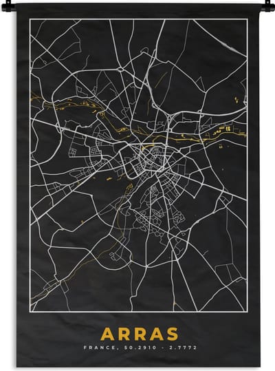 Wandkleed - Wanddoek - Frankrijk - Arras - Stadskaart - Kaart - Plattegrond - 120x180 cm - Wandtapijt