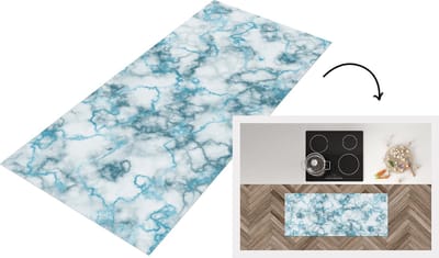 Keukenloper - Loper keuken - Marmer - Blauw - Turquoise - 120x50 cm - Keukenloper vinyl